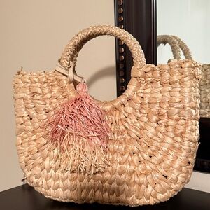 LC Lauren Conrad Natural Straw Tote with Pink Ombre Tassel